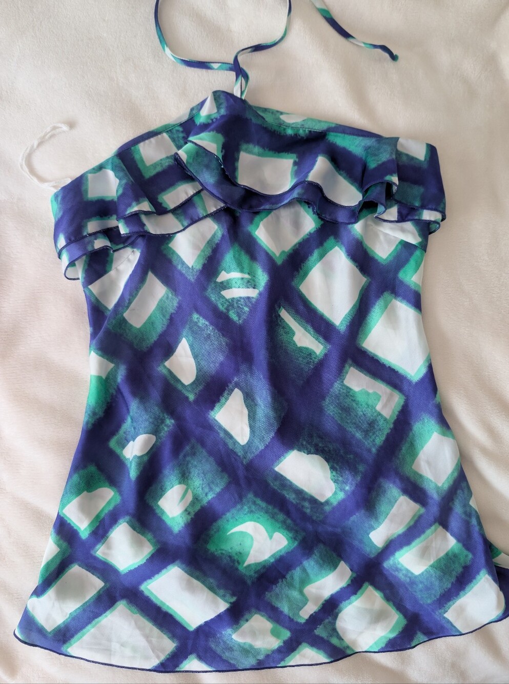 3/$30 Charlotte Russe Blue, Teal & White Ruffled Halter Tank